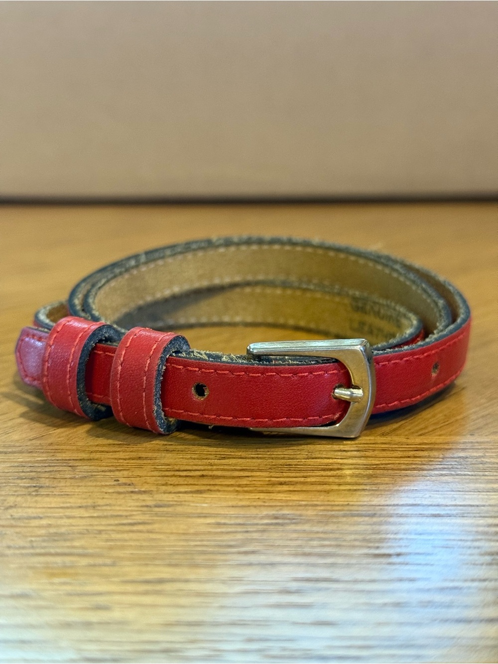 Skinny Red Belt Women’s Solid Adjustable Buckle Silver and Brass Hardware Small